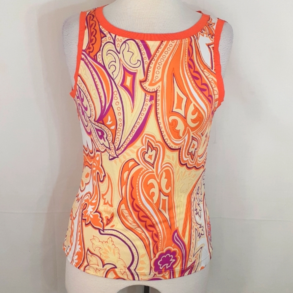 les Copains psychedelic print purple orange cream blouse size 44 size small